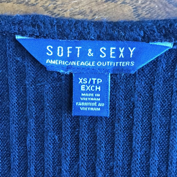 AEO Soft & Sexy Ribbed Knit Long Sleeve V-Neck Sweater Dress - Picture 9 of 14